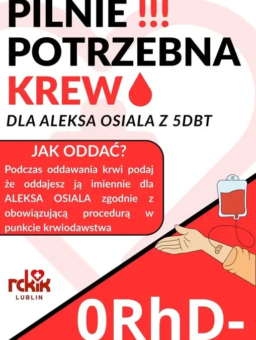 Apel o krew dla Aleksa – ucznia z Ryk walczącego z białaczką