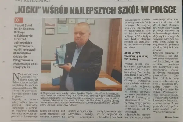 Zespół Szkół im. hr. Kajetana Kickiego w Sobieszynie wśród najlepszych szkół w Polsce