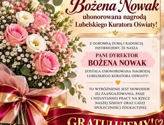 Bożena Nowak, dyrektor z Dęblina, z nagrodą Lubelskiego Kuratora Oświaty