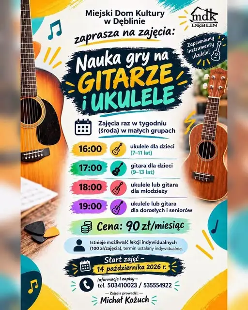 Dęblin: ruszyły zajęcia gry na gitarze i ukulele w Miejskim Domu Kultury