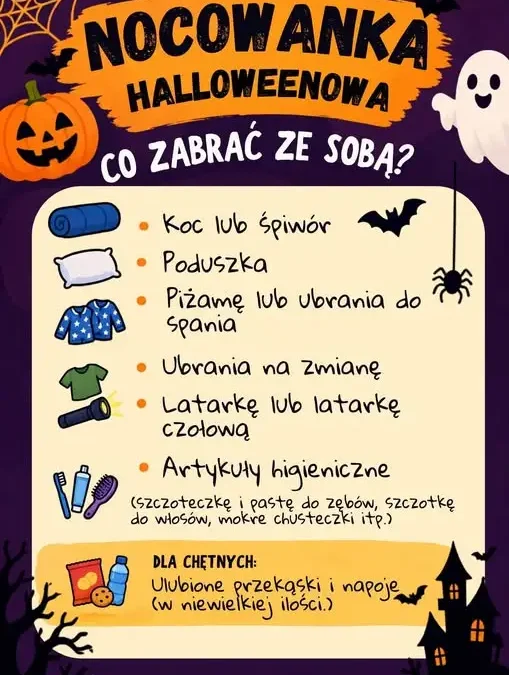 Nocowanka halloweenowa w GOK Stężyca – co zabrać?