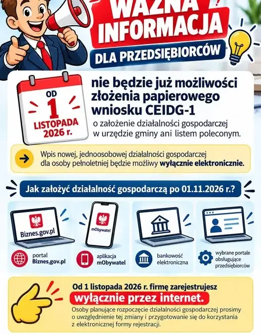 Od 1 listopada 2026 r. koniec papierowej rejestracji JDG – sprawdź, co się zmienia