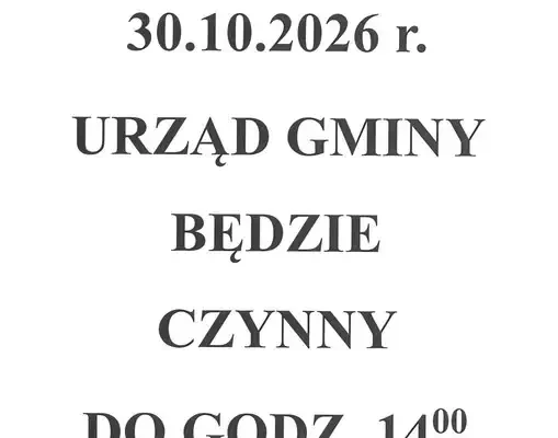 Urząd Gminy w piątek 30 października czynny krócej – do 14:00