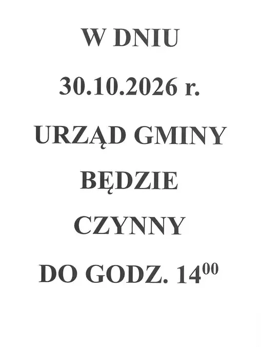 Urząd Gminy w piątek 30 października czynny krócej – do 14:00